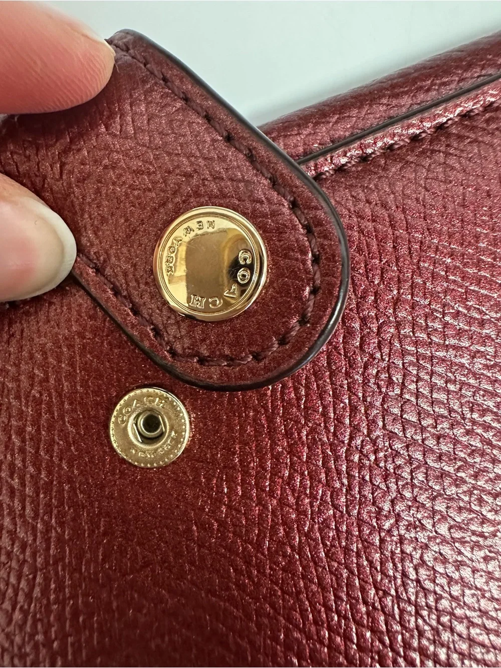 Coach Cherry Red Shiny Metallic Bi-Fold Wallet Wristlet